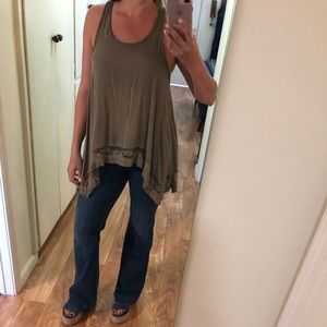FREE PEOPLE Olive Green Tank with Lace Detail